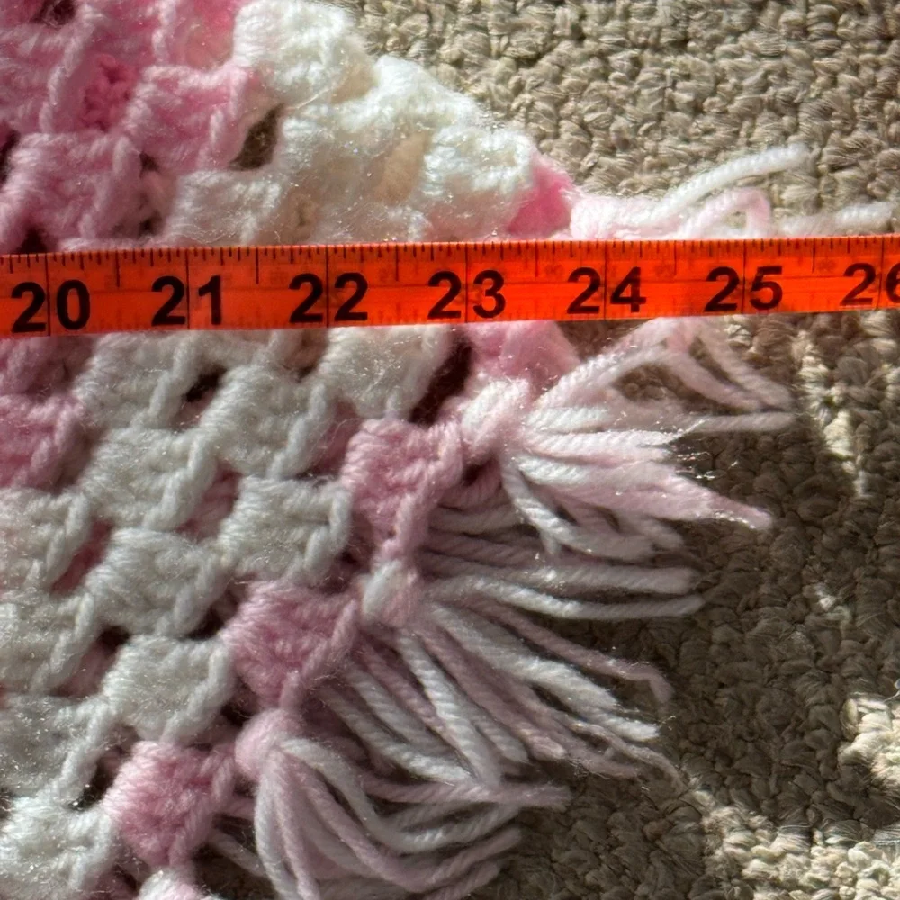 Handmade Pink and White Crochet Kids Poncho